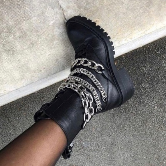 Zara Shoes - Zara chain trim low heel leather ankle combat boot
